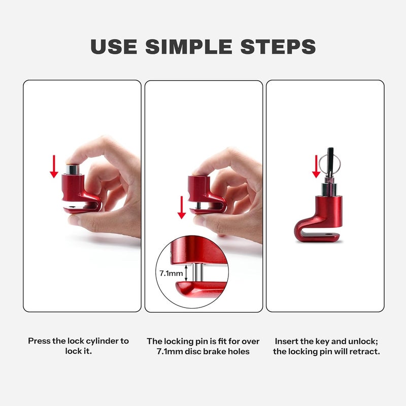 UP Security Disc Brake Lock for Motorcycle Accessories Heavy Duty Bike Bicycle Anti Theft Lock Compact Electric Scooter Ebike Powersports Wheel Hover Disc Locks (Red) - Image 5